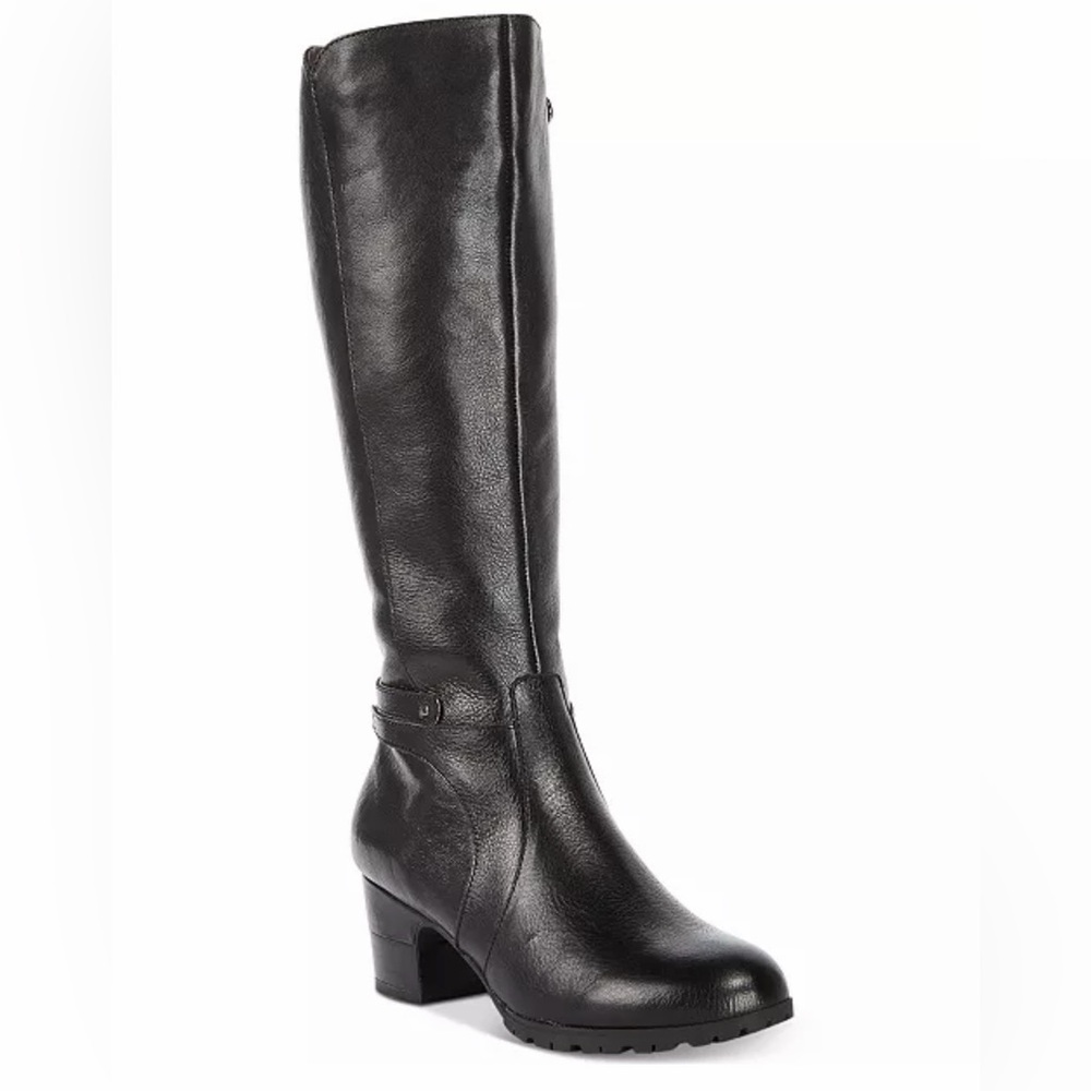 JAMBU Chai Wide Calf Leather Riding Tall Water Resistant Boots Black